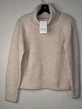 Pacas Cream Turtleneck Rib Knit Sweater